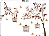 Brown Tree with Birds and Cages