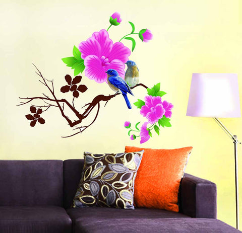 Living Room Design Blue Birds with Pink Flowers