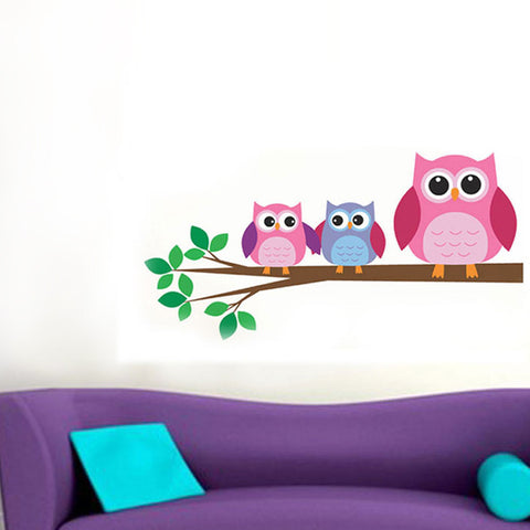 Three Owls on Branch