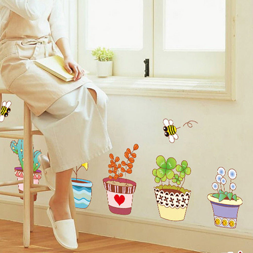 6 Colourful Lovely Flower Pots Wall Stickers/Wall Decals