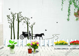 Horse Cart with Trees & Birds