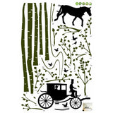 Horse Cart with Trees & Birds